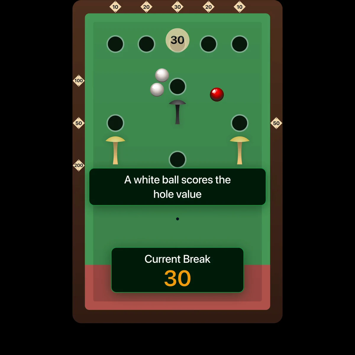 About60 animation showing a white ball scoring its marked hole value