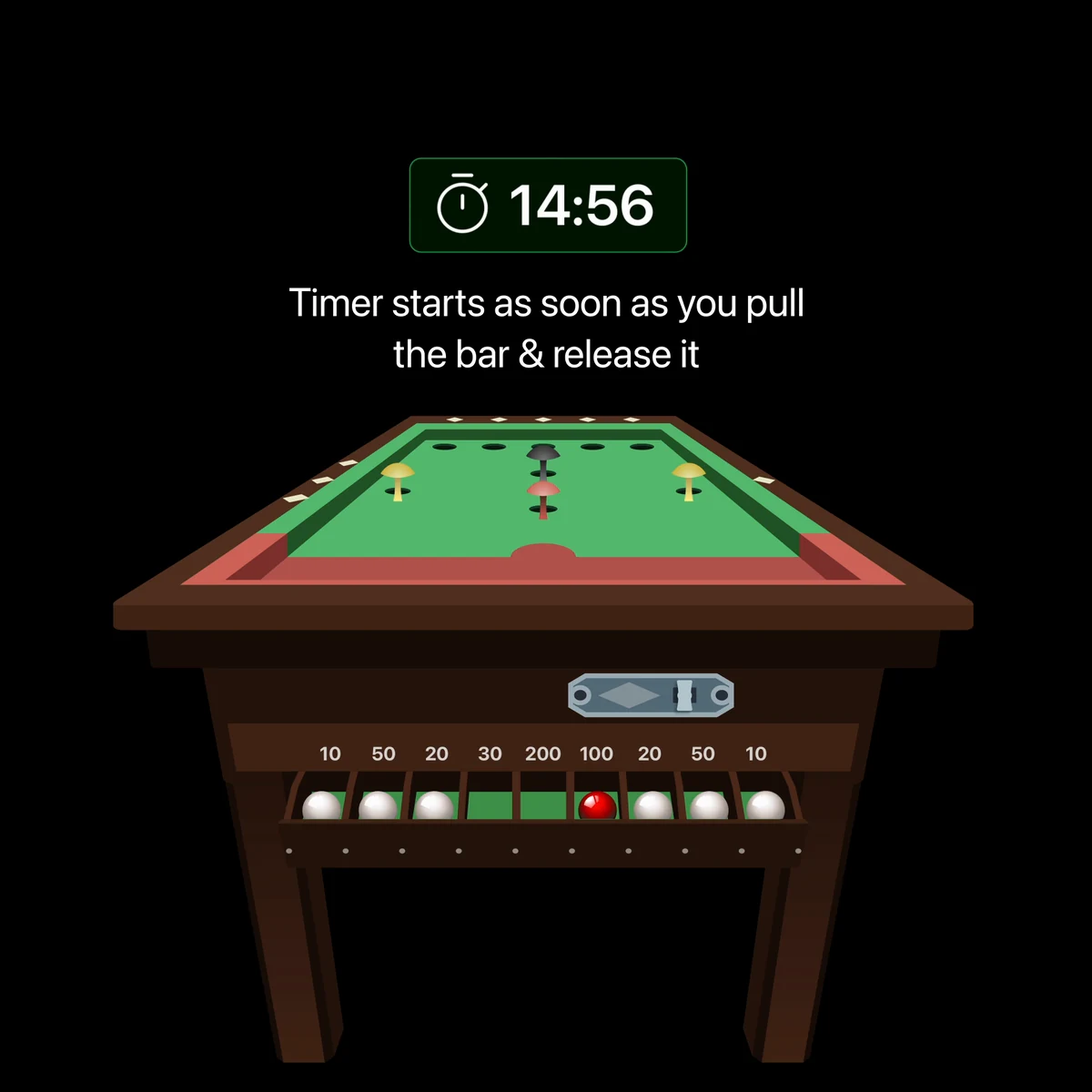 About60 animation showing the table timer starting as the bar is released