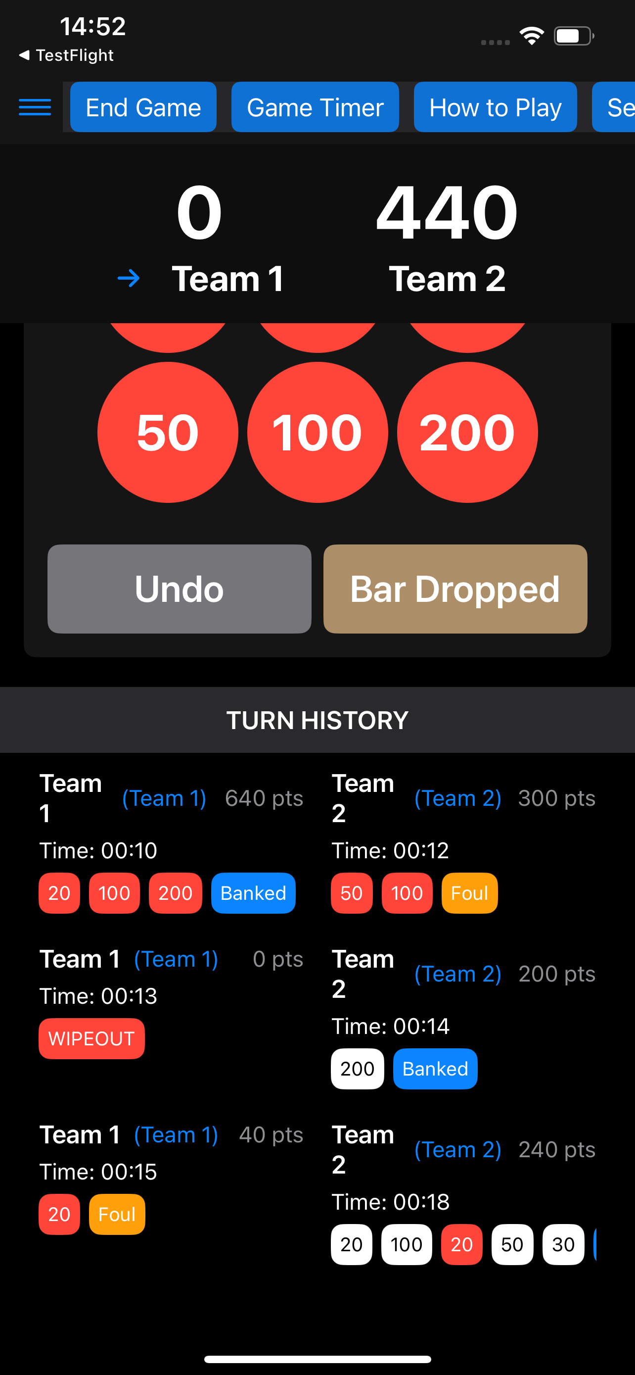 Turn history and breaks