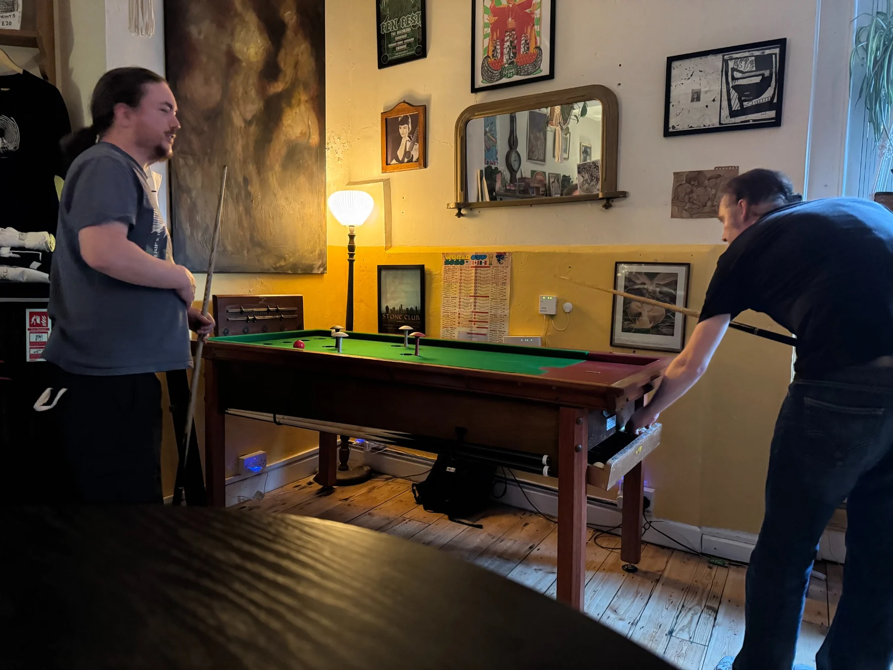Players at the Holloway bar billiards table