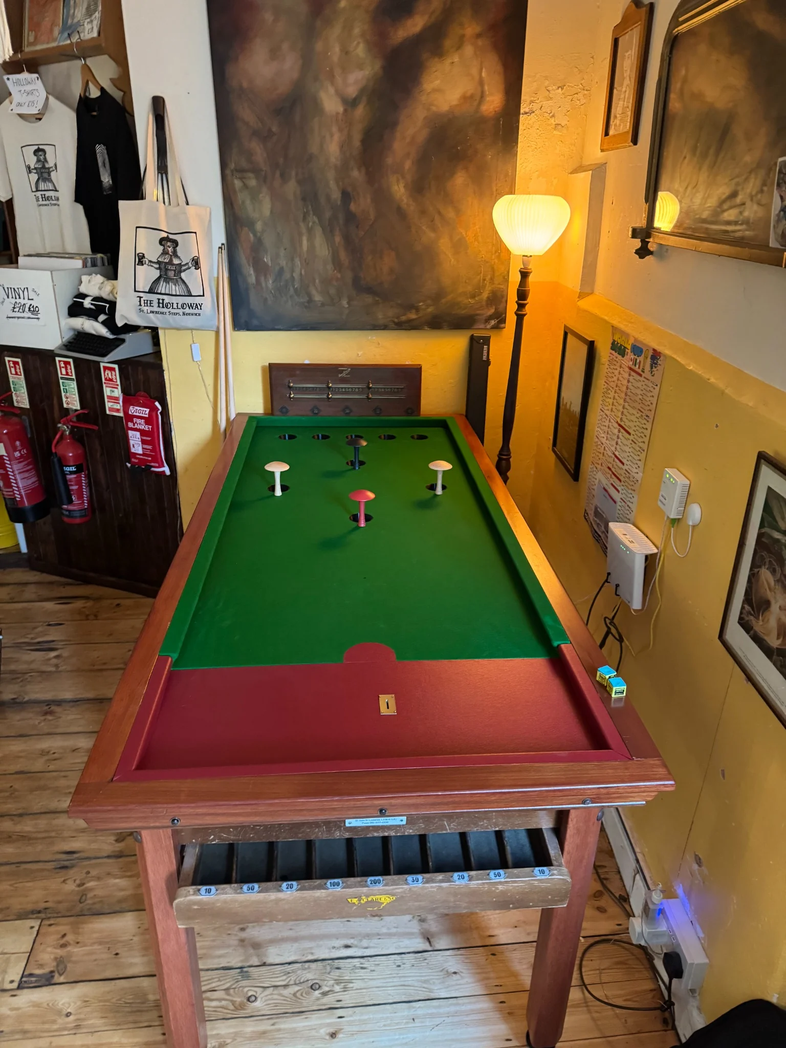 Front view of the restored Holloway bar billiards table